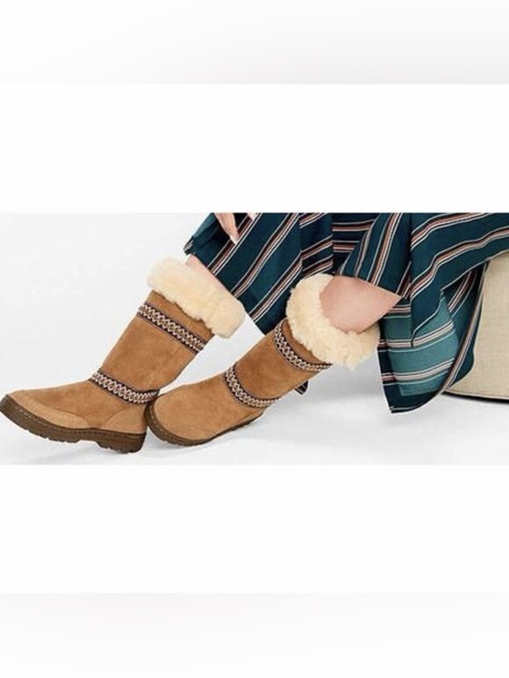 UGG Australia Chestnut Suede Embroidered Tall Shearling Boots US Size 6